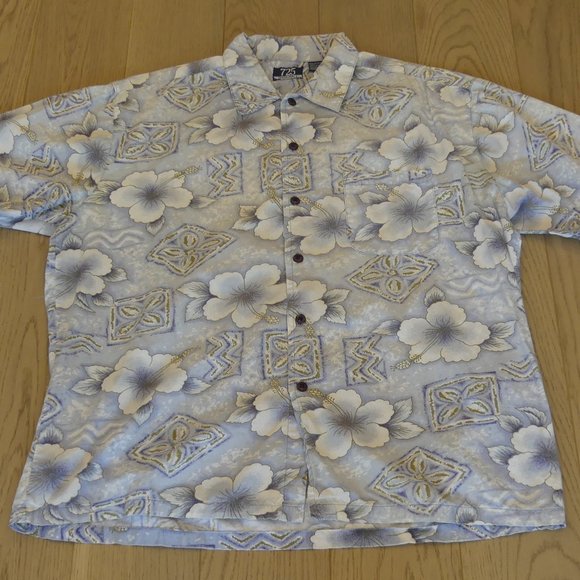 Vintage 1990s 725 Originals Flower Baby Blue XLarge Button Up Short Sleeve Shirt - Picture 1 of 6